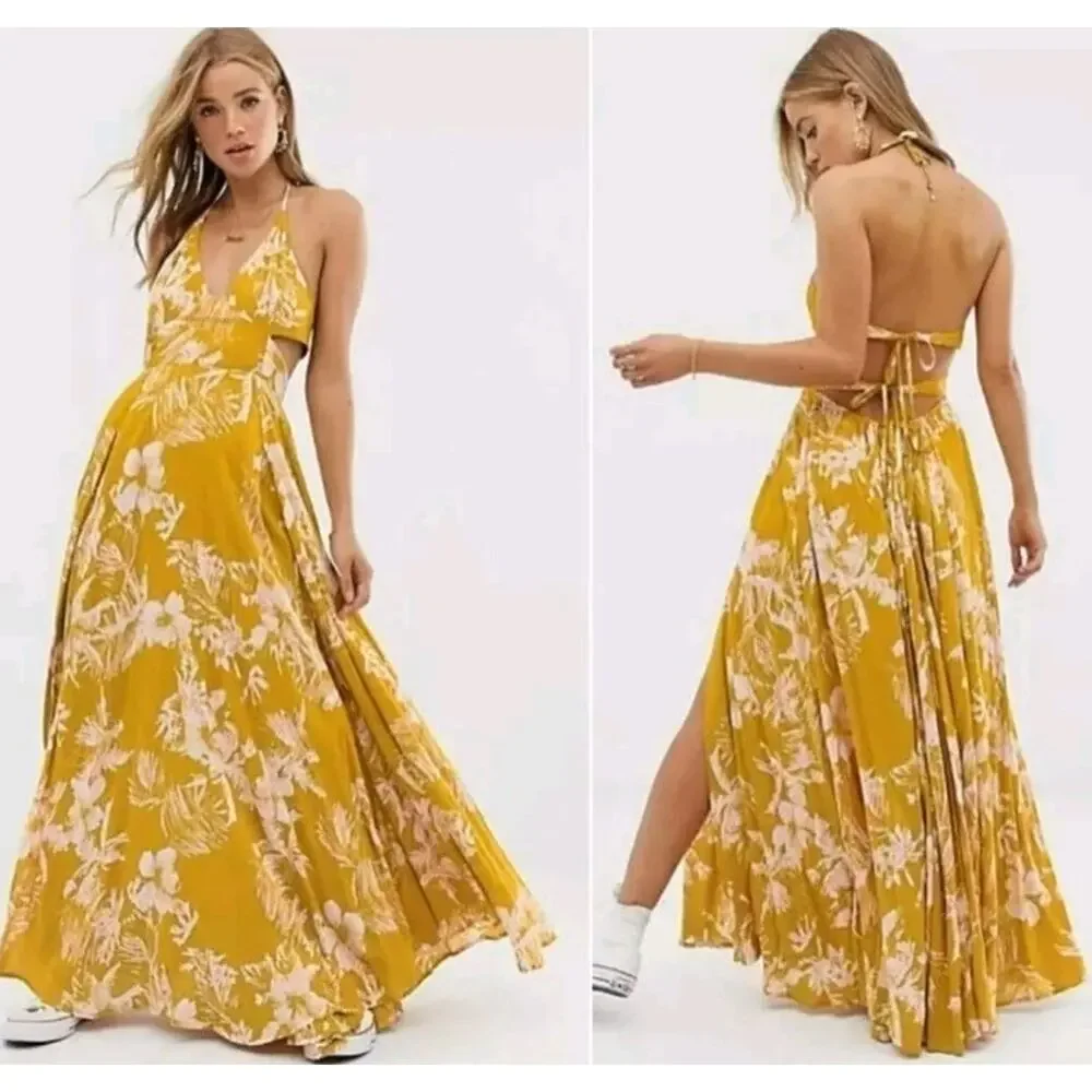 Sleeveless Floral Yellow Summer Maxi Dress - Picture 10 of 12